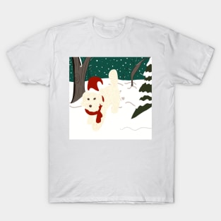 Chrismas Vibe Maltipoo Running in the snow T-Shirt